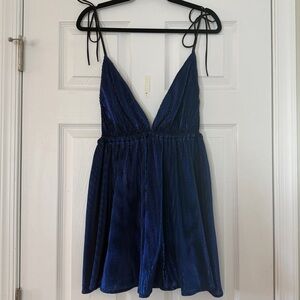Sapphire Metallic Shiny Blue Flowy Vegas Vacay Sexy Mini Dress Romper
